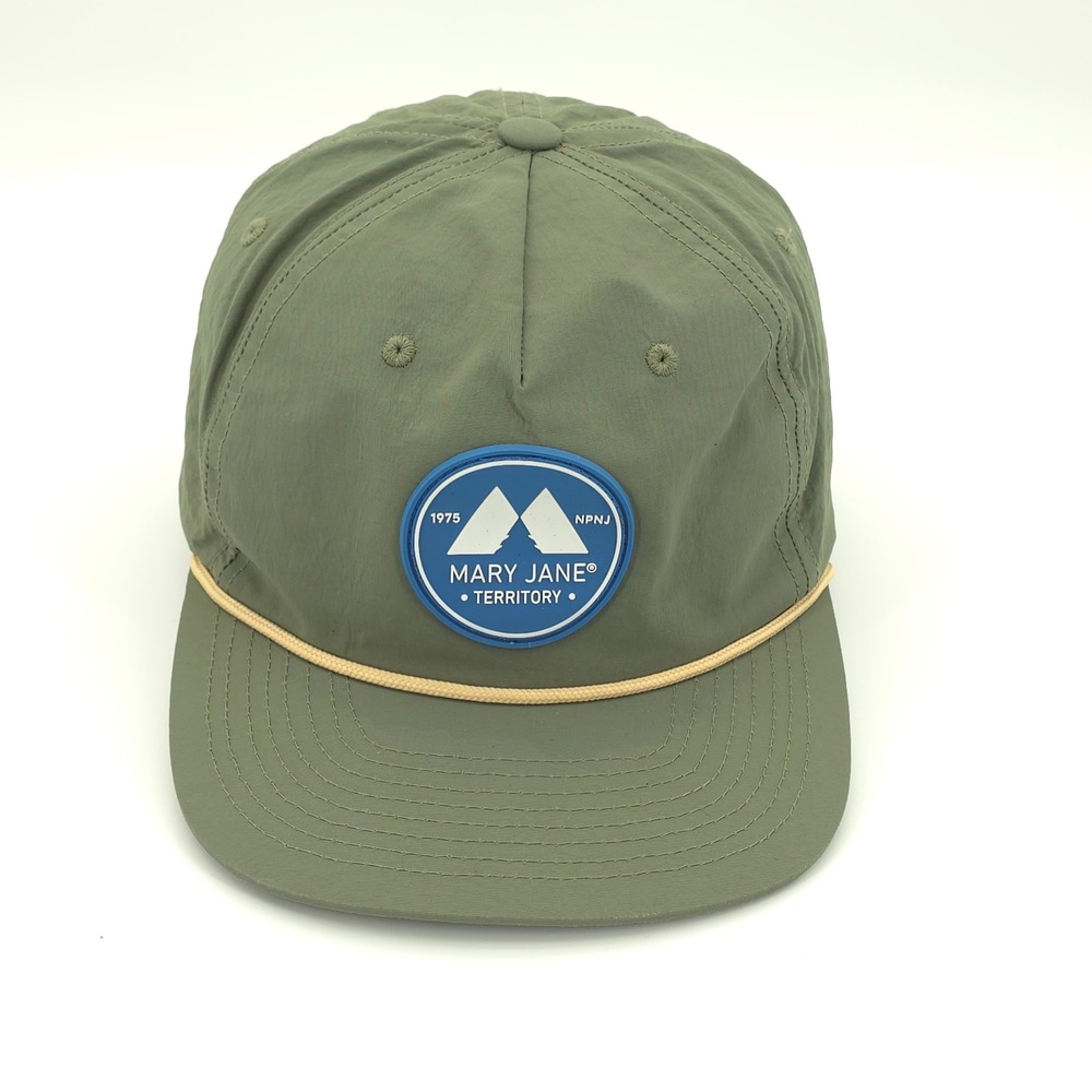 Mary Jane Territory Hat Cap Mens Snap Back Green Nylon Rope Mountain Hiking